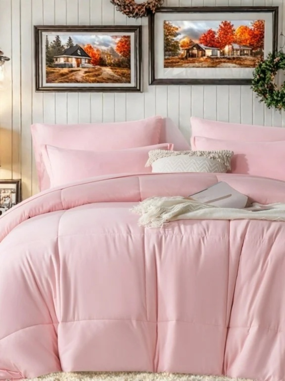 7 pc Soft Pink Comforter Set - Classic Cozy Bedding